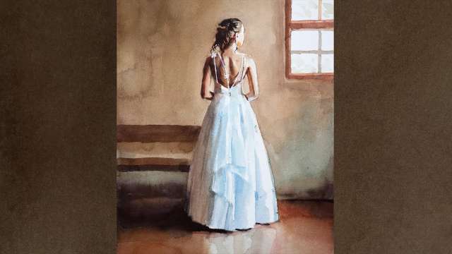 Watercolor painting a bride