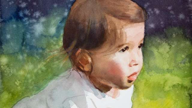 Watercolor portrait painting a baby boy
