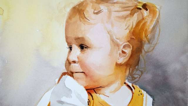Watercolor portrait of a baby girl