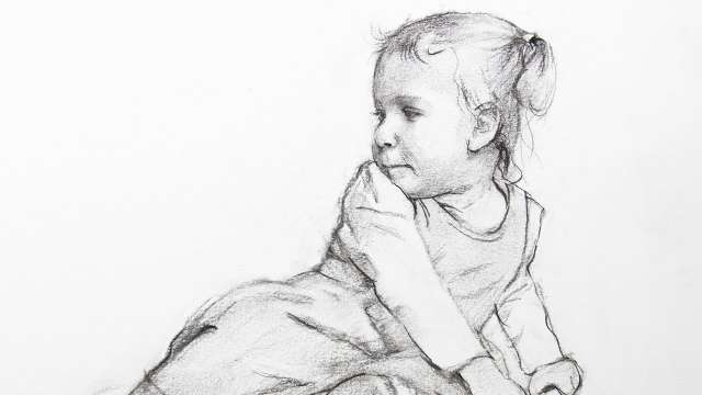 Charcoal drawing of a baby girl