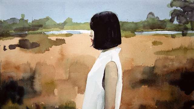 Watercolor Live of a girl outdoor