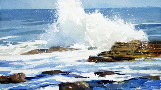 Watercolor painting ocean waves